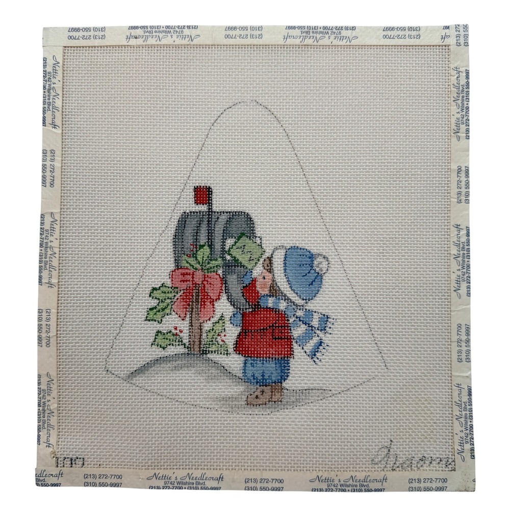 Naomi Needlepoint Christmas Bell Canvas Hand Painted Mailbox Child Winter 6x5.25